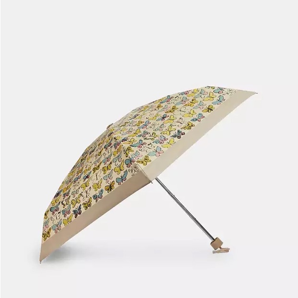 NWT Coach Uv Protection Mini Umbrella In Butterfly Print Yellow